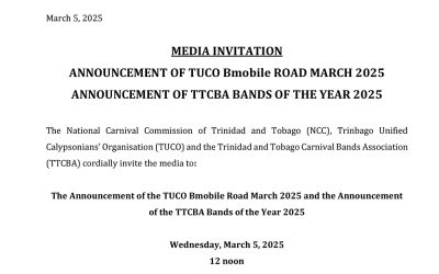 Media Invitation – Announcement of TUCO Road March 2025 and TTCBA Bands of the Year 2025